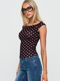 Cheirosa Off Shoulder Top Chocolate / Pink