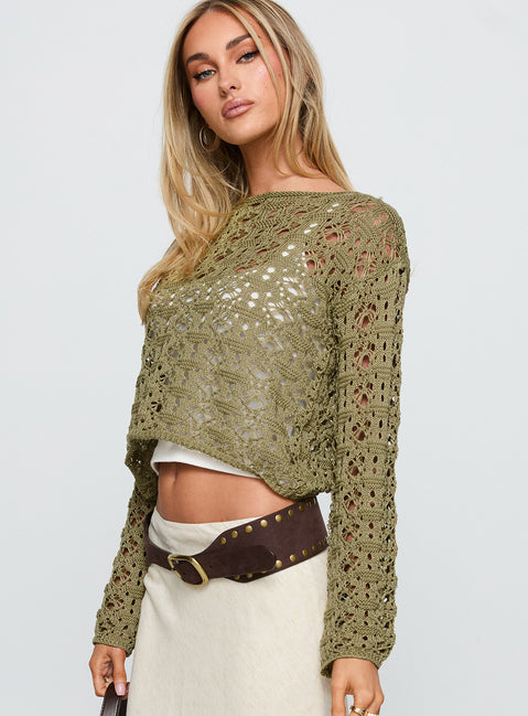 side view of model wearing Princess Polly Birdena Sweater Green Cropped 