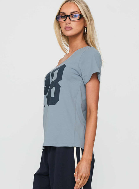 Stayback Wide Neck Graphic Top Blue