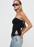 side view of model wearing Princess Polly Strutter Strapless Top Black Sleeveless straight 