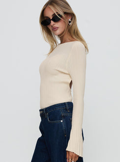 side view of model wearing Princess Polly Mayok Long Sleeve Bodysuit Beige Full Sleeves 