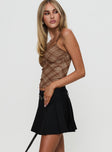 side view of model wearing Princess Polly Breigh Top Brown Check Sleeveless Plunger 