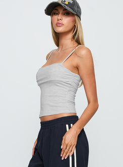 side view of model wearing Princess Polly Race My Mind Top Grey Marle Sleeveless Square Neck 