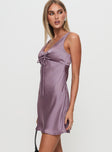 side view of model wearing Princess Polly Kosettina Mini Dress Mauve V-Neck 