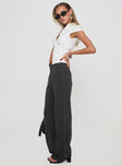 side view of model wearing Princess Polly Vacke Pants Grey Mid Rise 