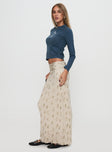   side view of model wearing Princess Polly Aliceyn Ruched Maxi Skirt Multi Floral Maxi 