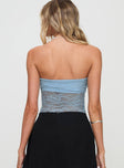 back view of model wearing Princess Polly Cupcake Strapless Bodysuit Blue Sleeveless 