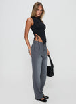 side view of model wearing Princess Polly Workwear Pant Petrol High Waisted Pants 