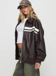 Goldsmith Faux Leather Bomber Jacket Chocolate / White