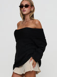 Snowie Off Shoulder Knit Sweater Black