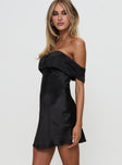 side view of model wearing Princess Polly Sadee Mini Dress Black Sweetheart Neckline 