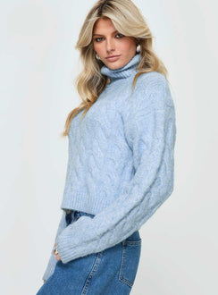 Cathie Turtleneck Cable Knit Sweater Blue Princess Polly  regular 