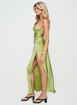 side view of model wearing Princess Polly Finnian Maxi Dress Sage Plunger 