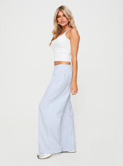 Front view of model wearing  front Princess Polly High Waisted Pants  Beach House Pants Blue Stripe