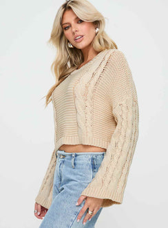 Charel Cable Knit Sweater Beige Princess Polly  Cropped 