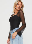 Princes Polly Full Sleeves  Liva Sheer Sleeve Bodysuit Black