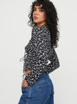 product Princess Polly Full Sleeves Crew Neck  Mekki Long Sleeve Top Black Floral