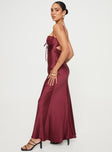 Front view of model wearing  front Princess Polly Crew Neck  Fadyen Bias Cut Maxi Dress Burgundy