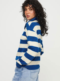 Neena Quarter Zip Sweater Blue / Cream Princess Polly  regular 
