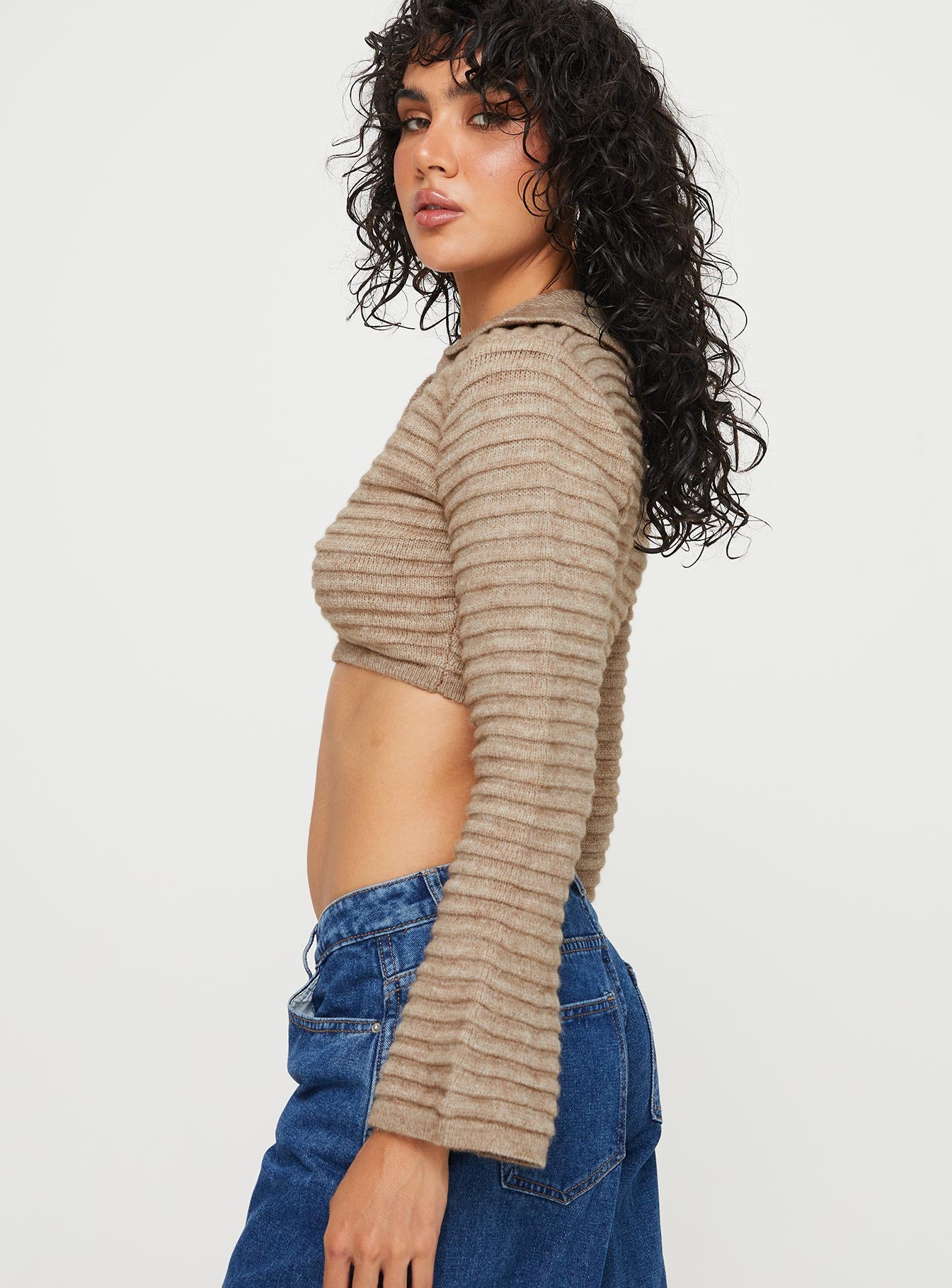 product Peretti Rib Knit Sweater Mocha Princess Polly  Cropped 