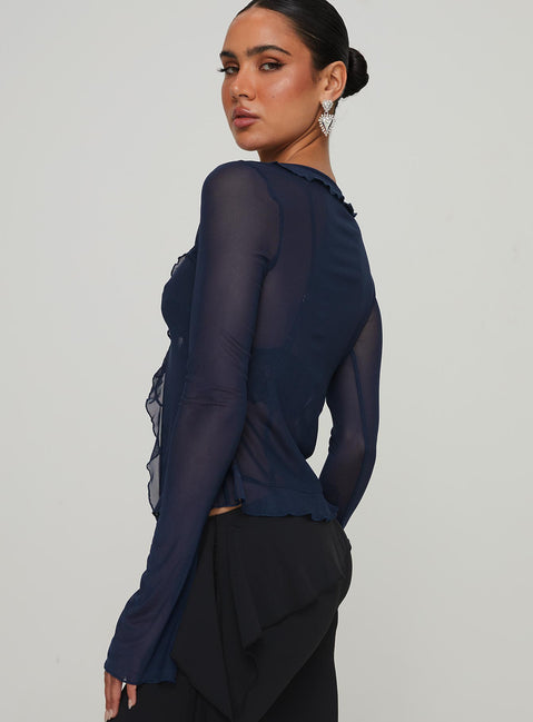 product Princess Polly Full Sleeves High Neck  Everly Long Sleeve Top Navy