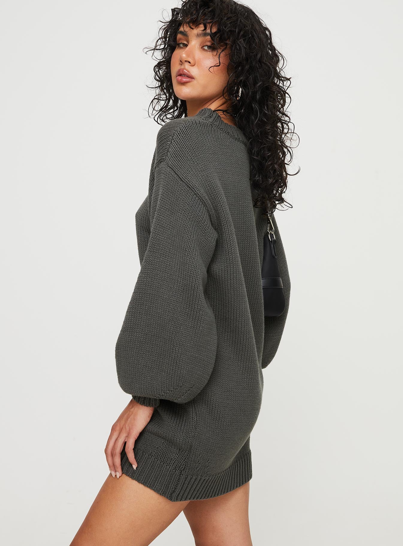 product Princess Polly High Neck  Harmony Knit Mini Dress Charcoal