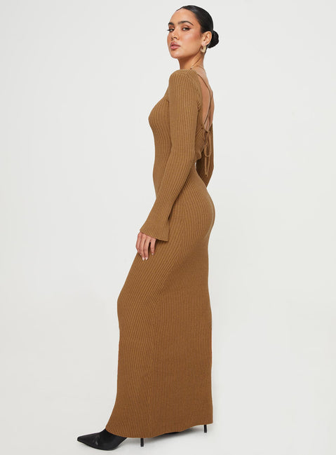 product Princess Polly High Neck  Brownhall Long Sleeve Maxi Dress Mocha