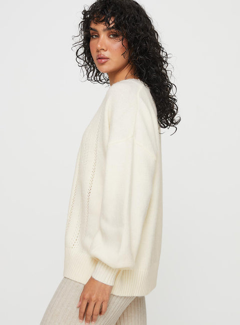 side view of model wearing Princess Polly Oakleigh Cardigan Cream Long 