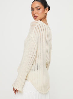 side view of model wearing Princess Polly Ambra Sweater Cream Long 