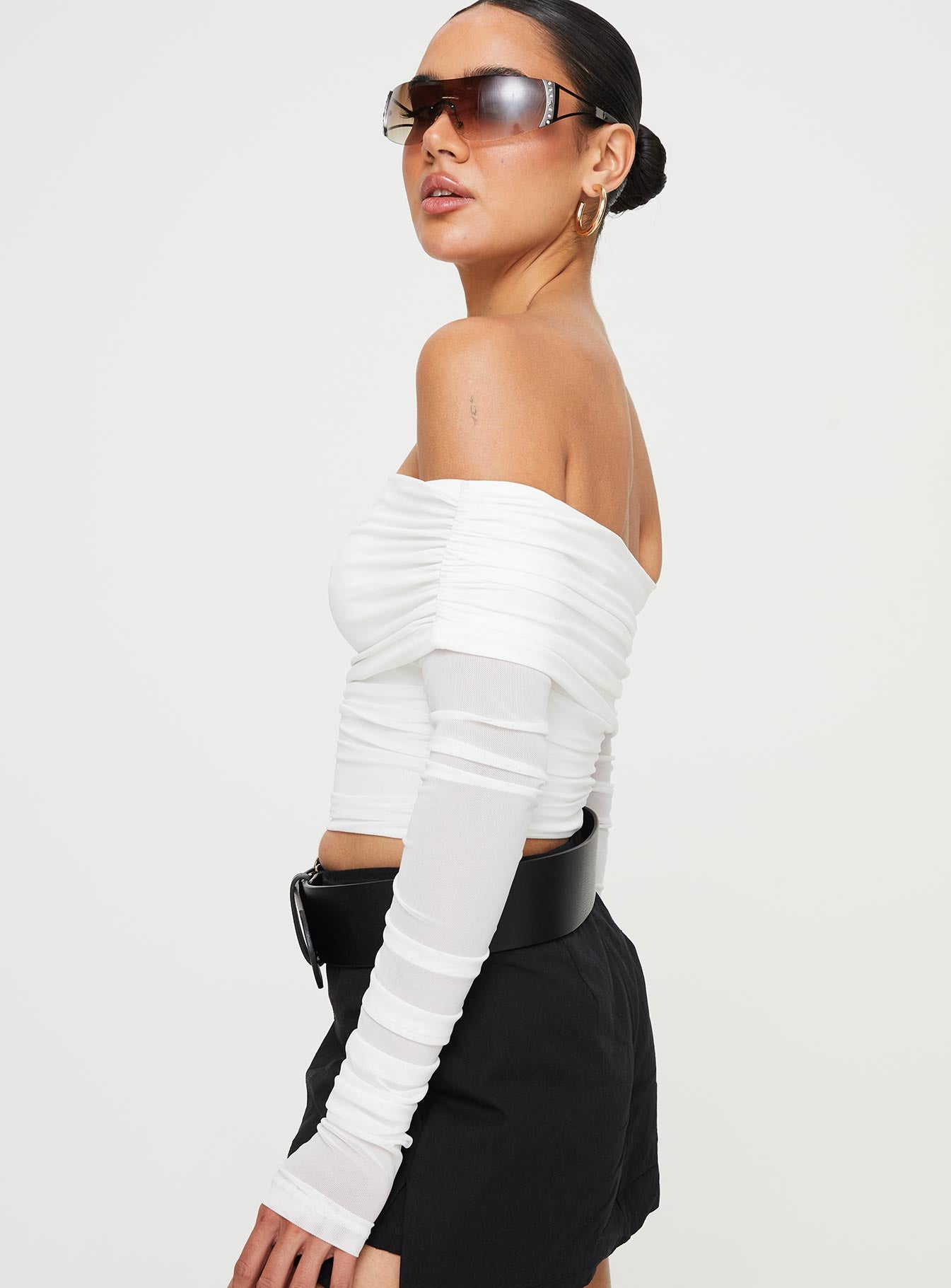 product Princess Polly Full Sleeves Asymmetric Neckline  Fairburn Off The Shoulder Top White