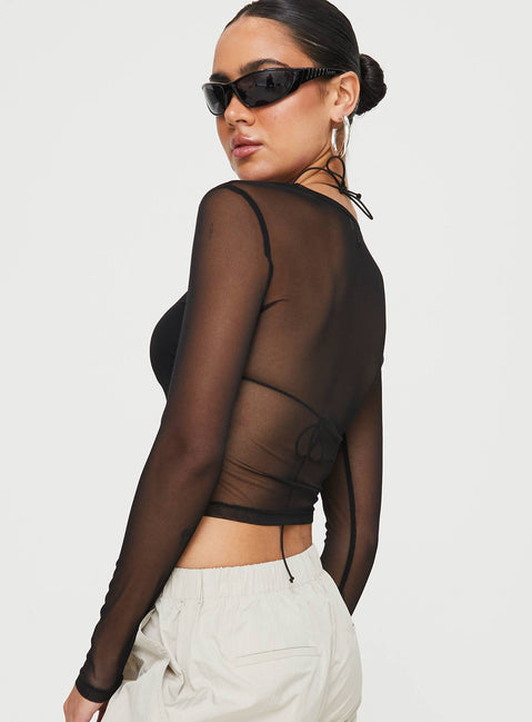 product Princess Polly Sleeveless Square Neck  Future Mesh Long Sleeve Top Black