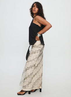   side view of model wearing Princess Polly Zerisa Maxi Skirt Multi Maxi 
