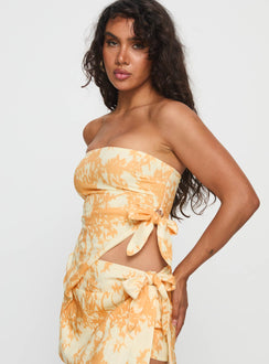 High Vibration Strapless Wrap Top Orange Multi