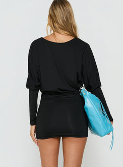 Rivver Long Sleeve Plunge Mini Dress Black