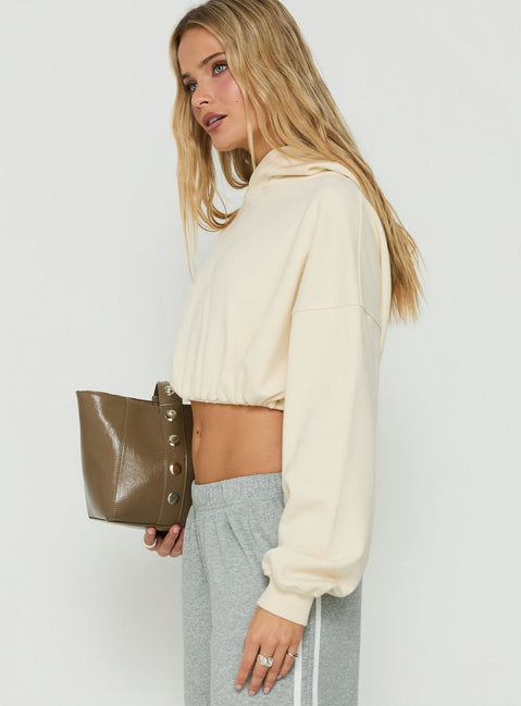 Mayse Bubble Hem Cropped Hoodie Cream
