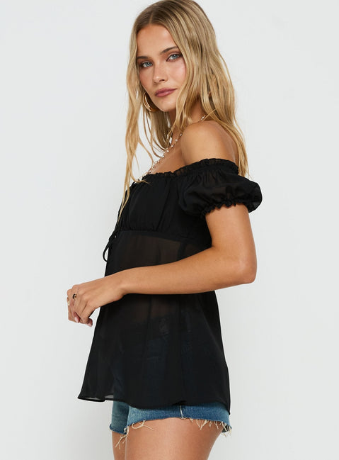 Elenah Chiffon Off Shoulder Babydoll Top Black