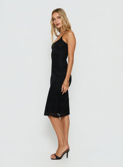 Zenaide Lace Detail Halter Midi Dress Black