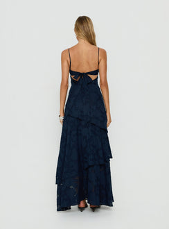 Lyricah Maxikleid mit Stufenrock und Bindebändern im Rücken, Navy