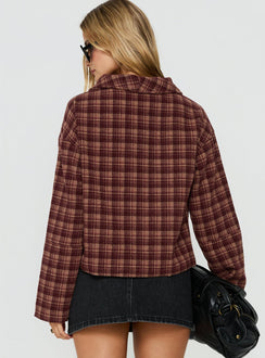 Navie Funnel Neck Jacket Red Check