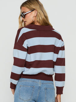 Novara Strick Cropped Rugby Jersey Blau / Burgunderfarbene Streifen