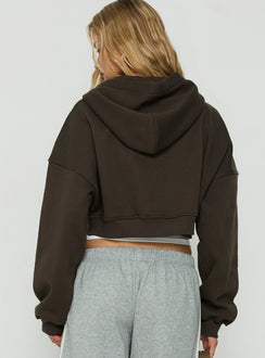 Capturing the Zellah Double Ended Zipper Hoodie Iron Grey womens-jumpers with oversized fit and short length back view of model wearing Princess Polly