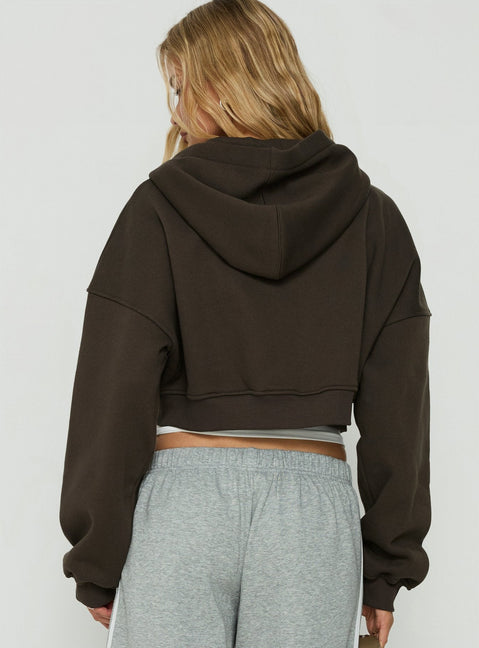 Capturing the Zellah Double Ended Zipper Hoodie Iron Grey womens-jumpers with oversized fit and short length back view of model wearing Princess Polly