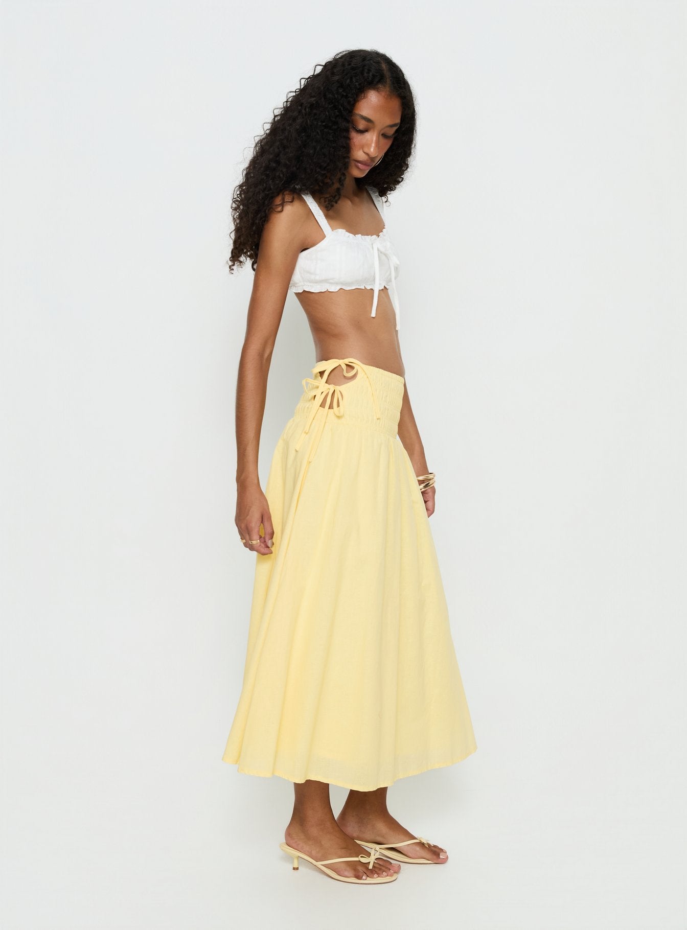 Vence Ruched Maxi Skirt Lemon Yellow