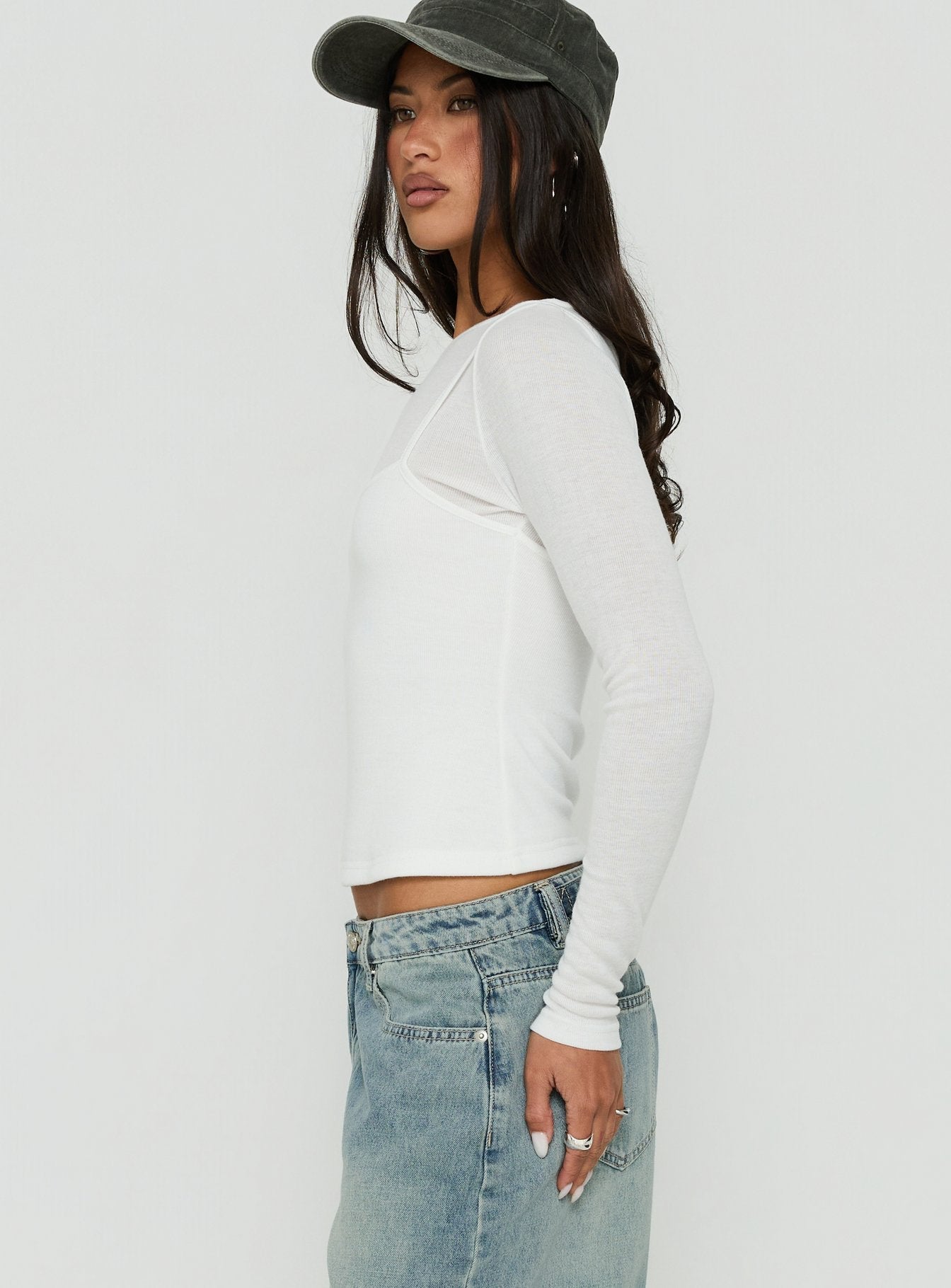 Isibella Layered Long Sleeve Top White