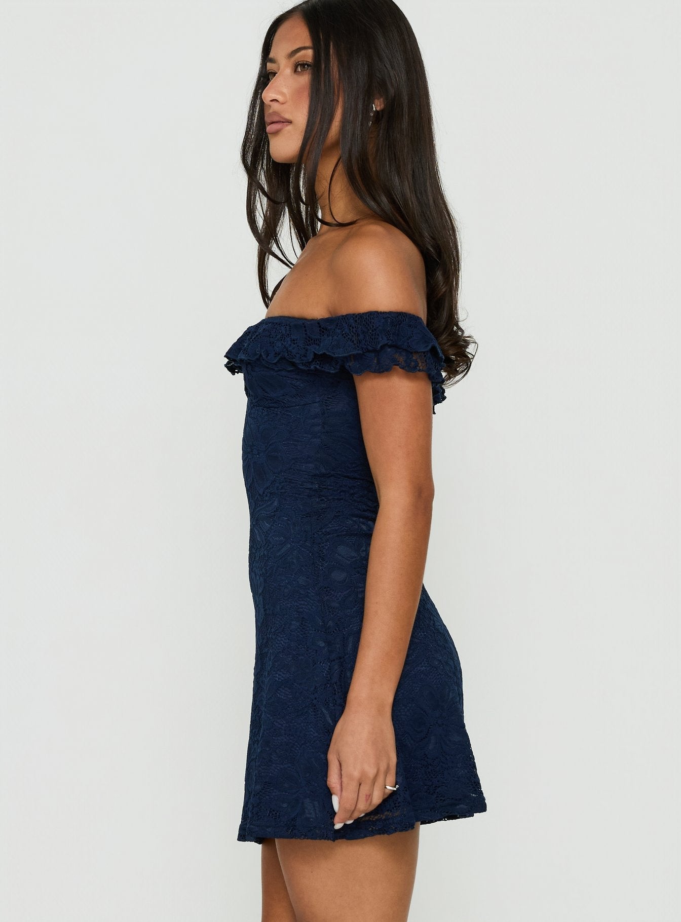 Anabeila Strapless Frill Mini Dress Navy