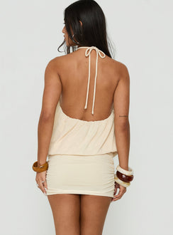 Evelia Keyhole Halter Mini Dress Butter Yellow
