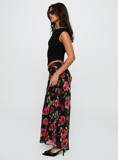   side view of model wearing Princess Polly Emaretta Maxi Skirt Multi Floral 