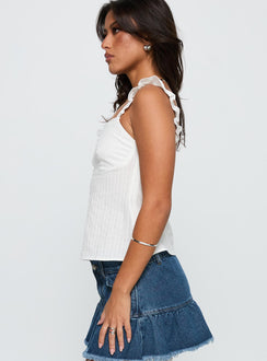 side view of model wearing Princess Polly Madaleine Top White Sleeveless Scoop Neck 