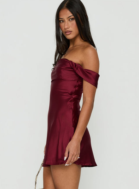 Zabbarra Off-Shoulder Minikleid Burgunderrot