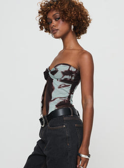 side view of model wearing Princess Polly Thalara Strapless Top Multi Sleeveless Sweetheart 